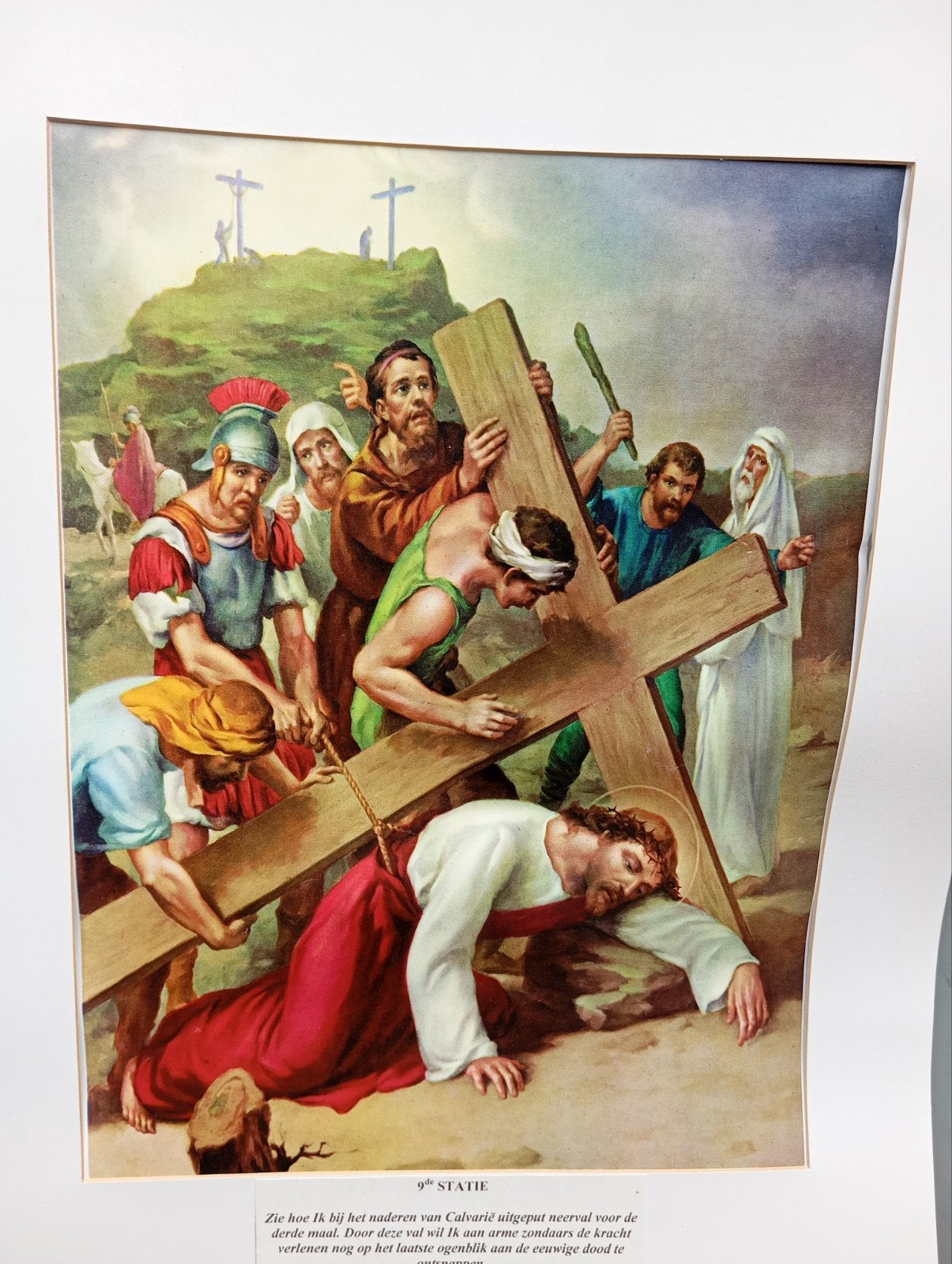Vintage Prent 9e Statie Kruisweg Jezus Valt, Antiek en Kunst, Ophalen of Verzenden