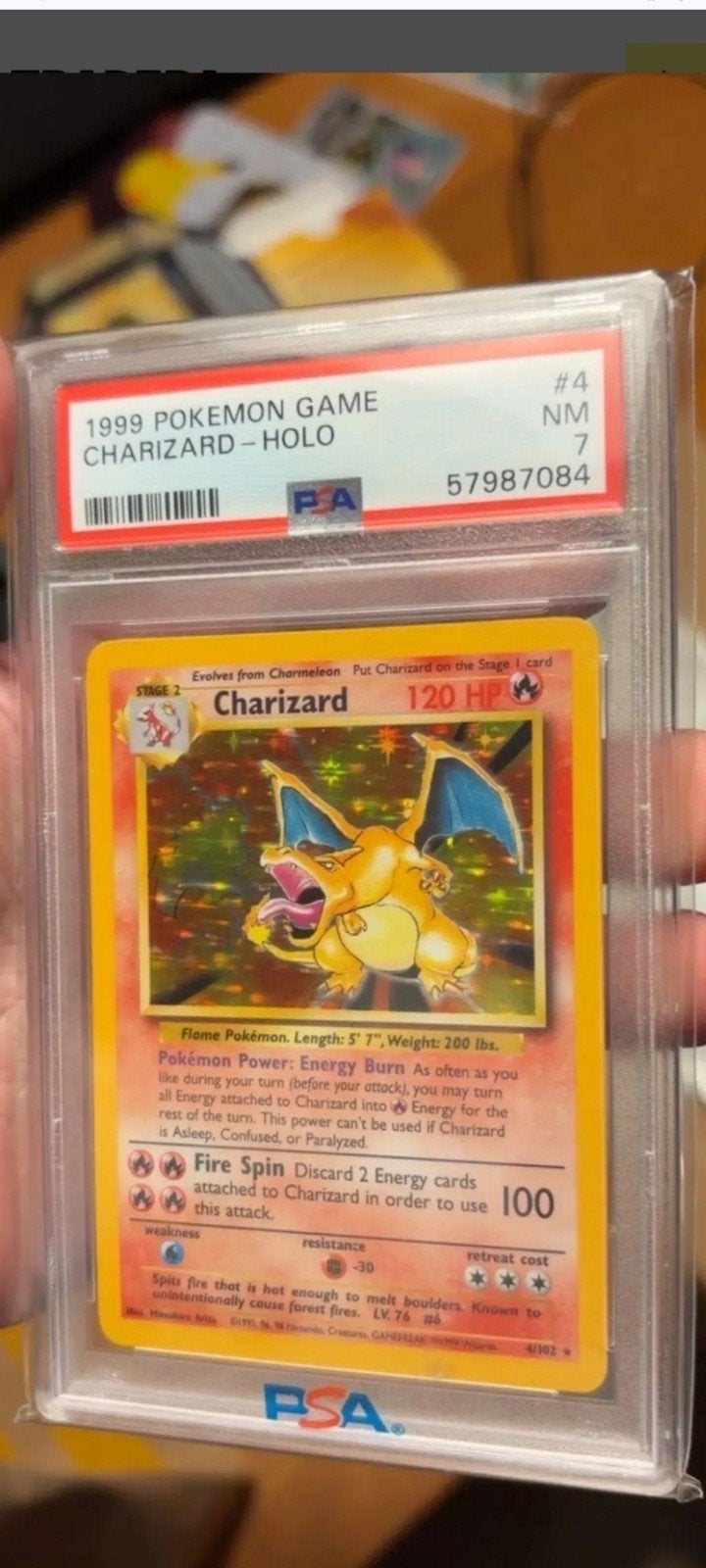 1999 Pokémon Game Charizard - Holo PSA 7, Ophalen of Verzenden, Zo goed als nieuw, Losse kaart