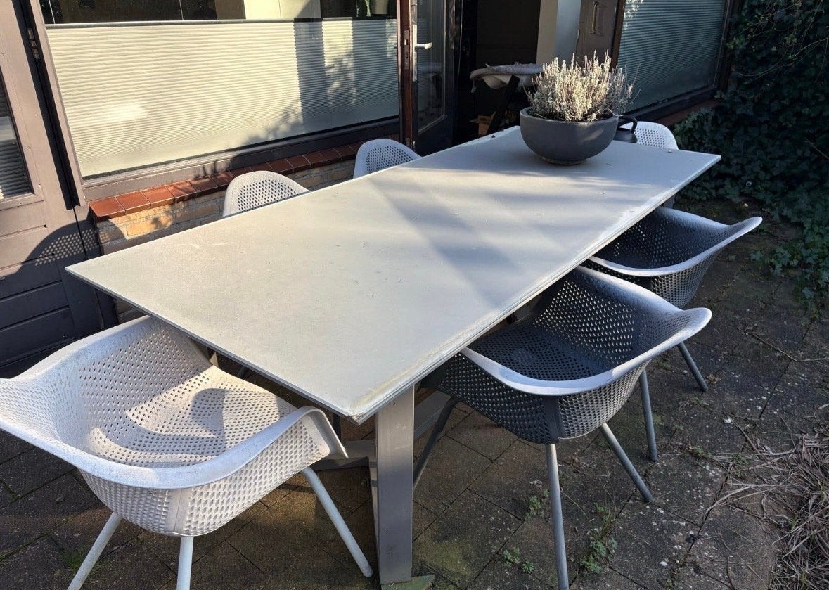 Tuintafel met stoelen - Ideaal voor buiten, Tuin en Terras, Tuintafels, Ophalen, Gebruikt, Rechthoekig, Metaal