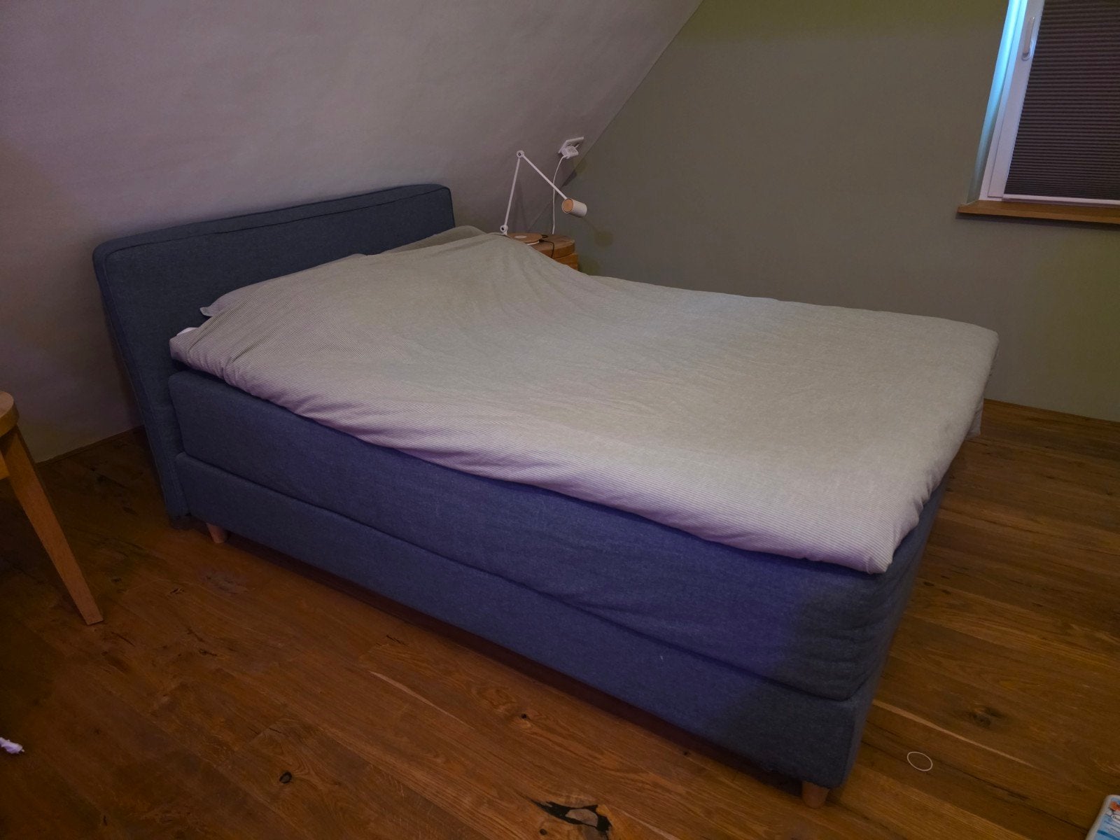 IKEA Boxspring 140 x 200 met hoofdbord en topper, Ophalen, Gebruikt, Blauw, Tweepersoons