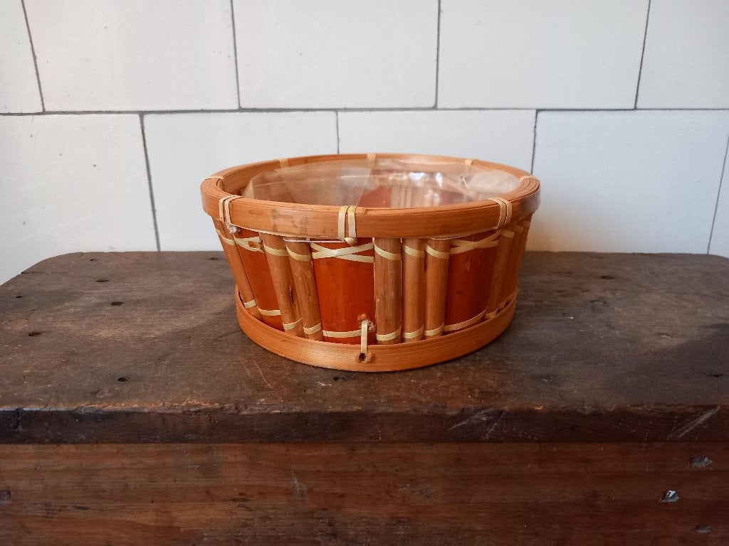 vintage boho bloempot bamboe rieten mandje jaren 60 mooi ø19, Ophalen