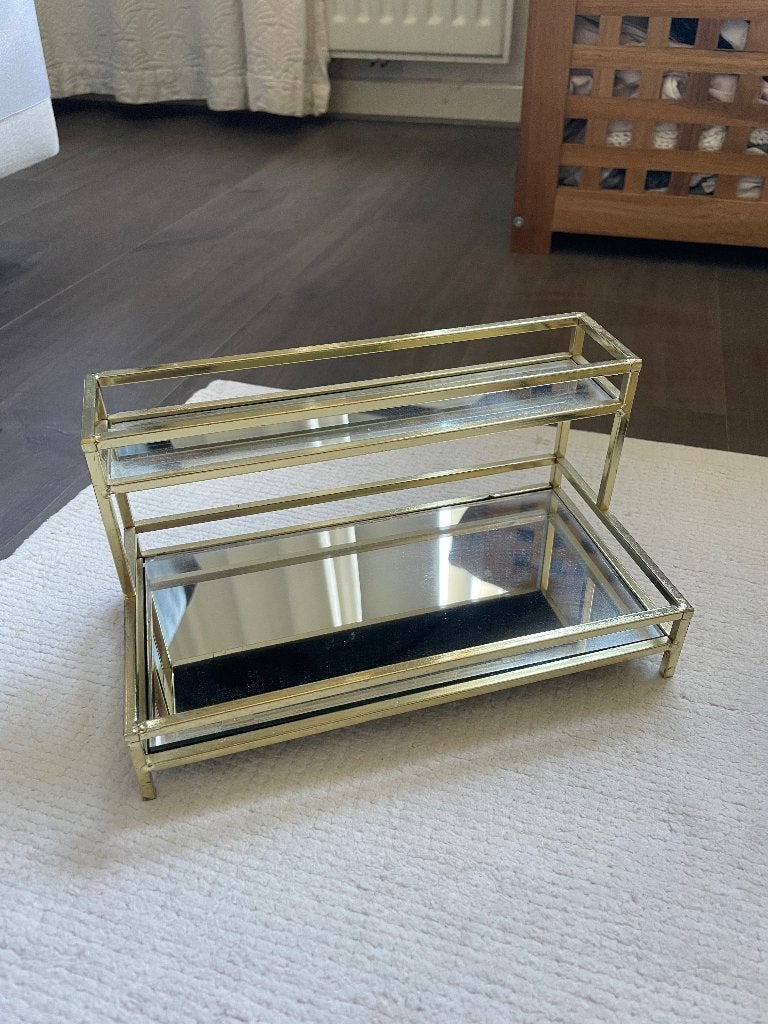 Gouden display met spiegel, Huis en Inrichting, Woonaccessoires | Etagères, Ophalen, Nieuw