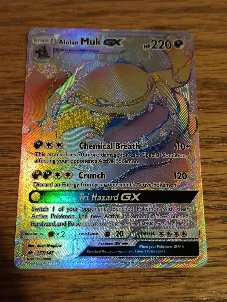 Alolan Muk GX 157/147 burning shadows, Ophalen of Verzenden, Zo goed als nieuw, Losse kaart, Foil