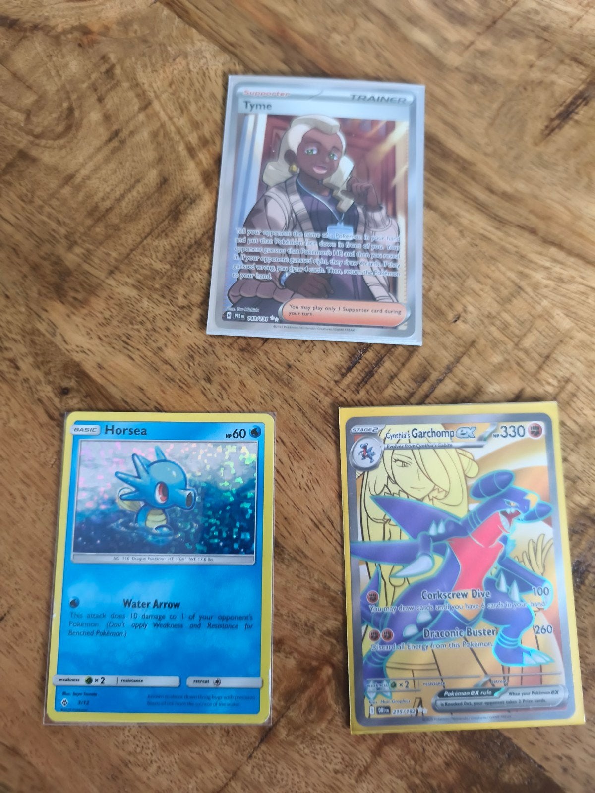 Pokémon Kaarten: Tyme, Horsea en Cynthia's Garchomp, Ophalen of Verzenden, Zo goed als nieuw, Meerdere kaarten, Foil