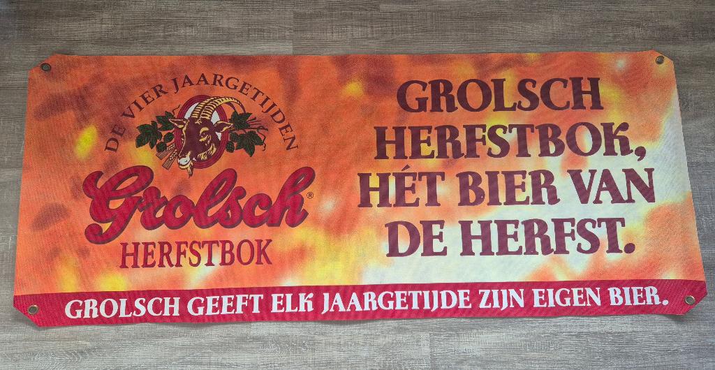 Te koop: Grolsch Herfstbok spandoek, mancave, cadeau, Verzamelen, Biermerken, Ophalen of Verzenden, Zo goed als nieuw, Overige typen