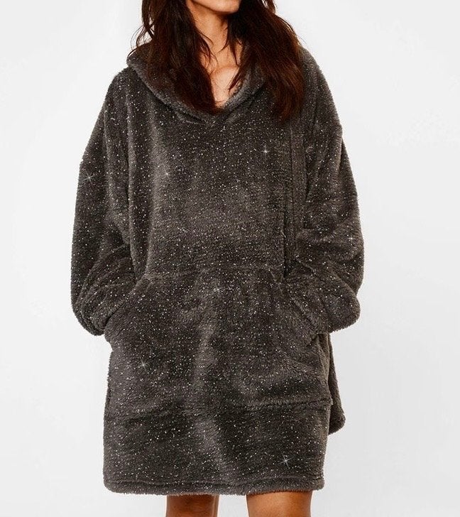 Zachte warme soepele hoodie met glitters, Maat 46/48 (XL) of groter, Ophalen of Verzenden, Zo goed als nieuw, Grijs