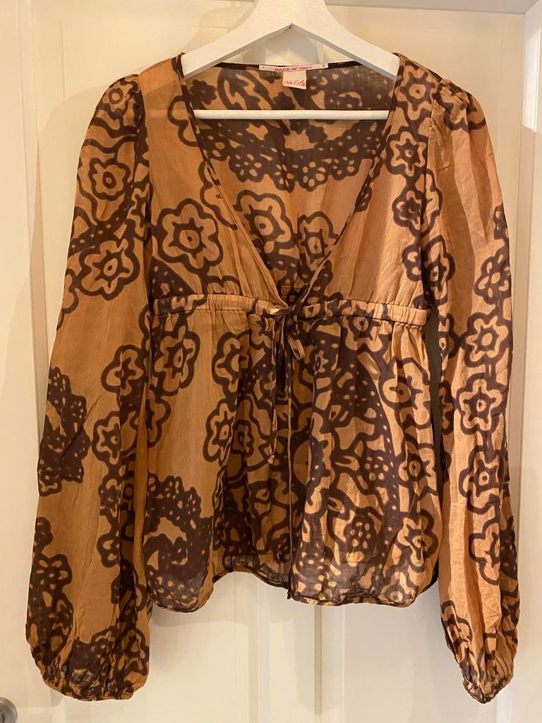 Nolita top met bloemenprint mt 40 (italiaanse maat), Bruin, Ophalen of Verzenden, Lange mouw, Maat 36 (S)