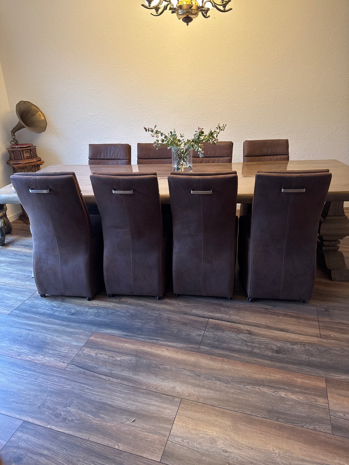 Elegante eetkamerstoelen - 8 stuks - Bruin, Huis en Inrichting, Stoelen, Bruin, Ophalen of Verzenden, Zo goed als nieuw, Stof