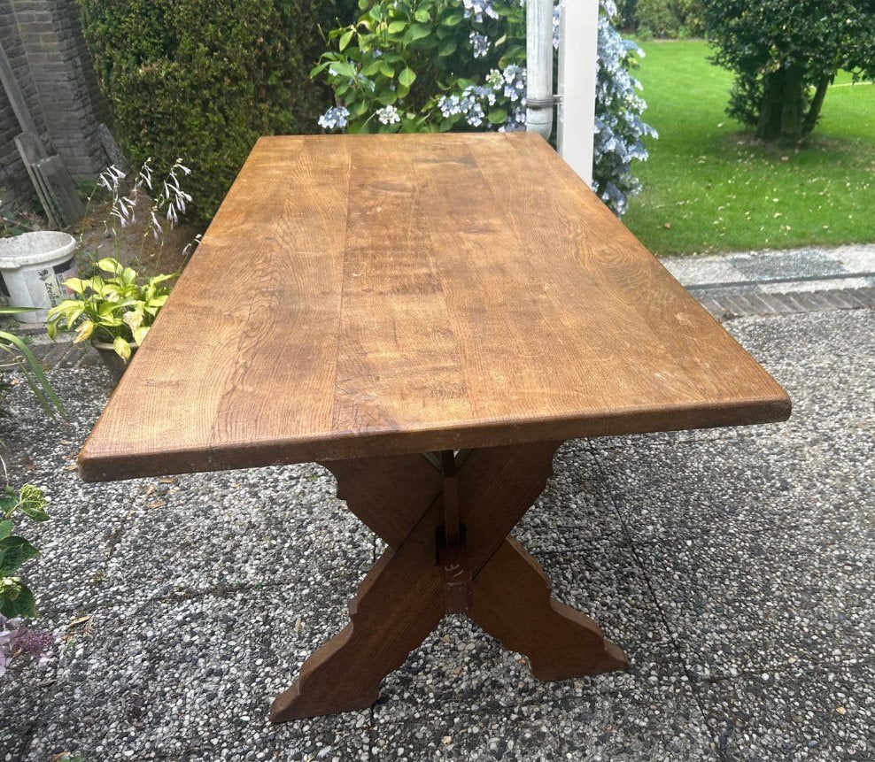 Eettafel, tafel, werktafel, massief eiken schaartafel xtafel, Huis en Inrichting, Tafels | Bijzettafels, Ophalen of Verzenden