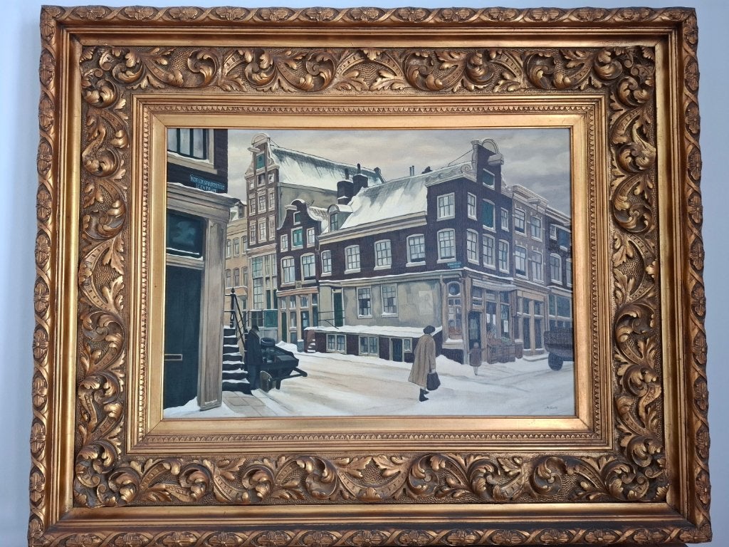 Groot schilderij Amsterdam, Antiek en Kunst, Ophalen, Stads- / dorpsgezicht