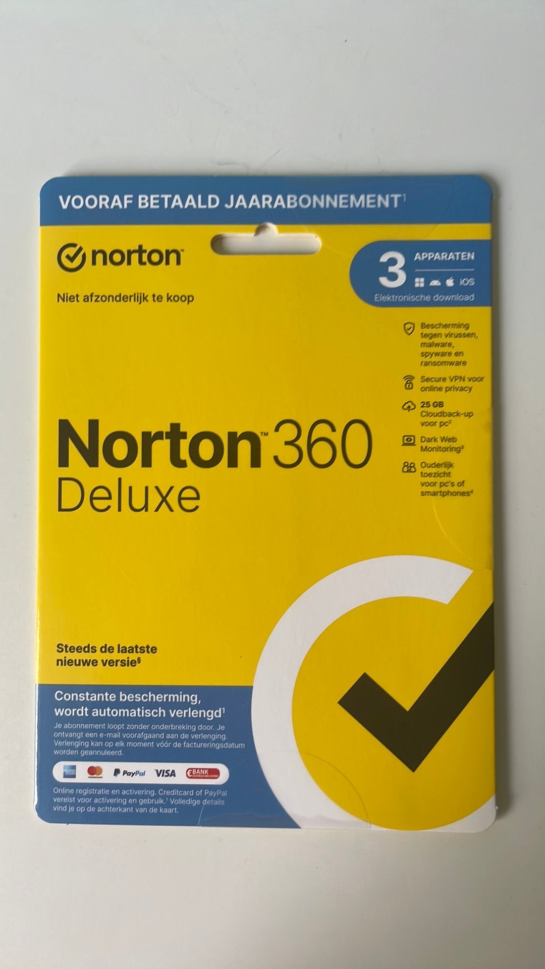 Nieuw Norton 360 Deluxe jaarabonnement voor 3 apparaten, Computers en Software, Antivirus- en Beveiligingssoftware, Ophalen of Verzenden