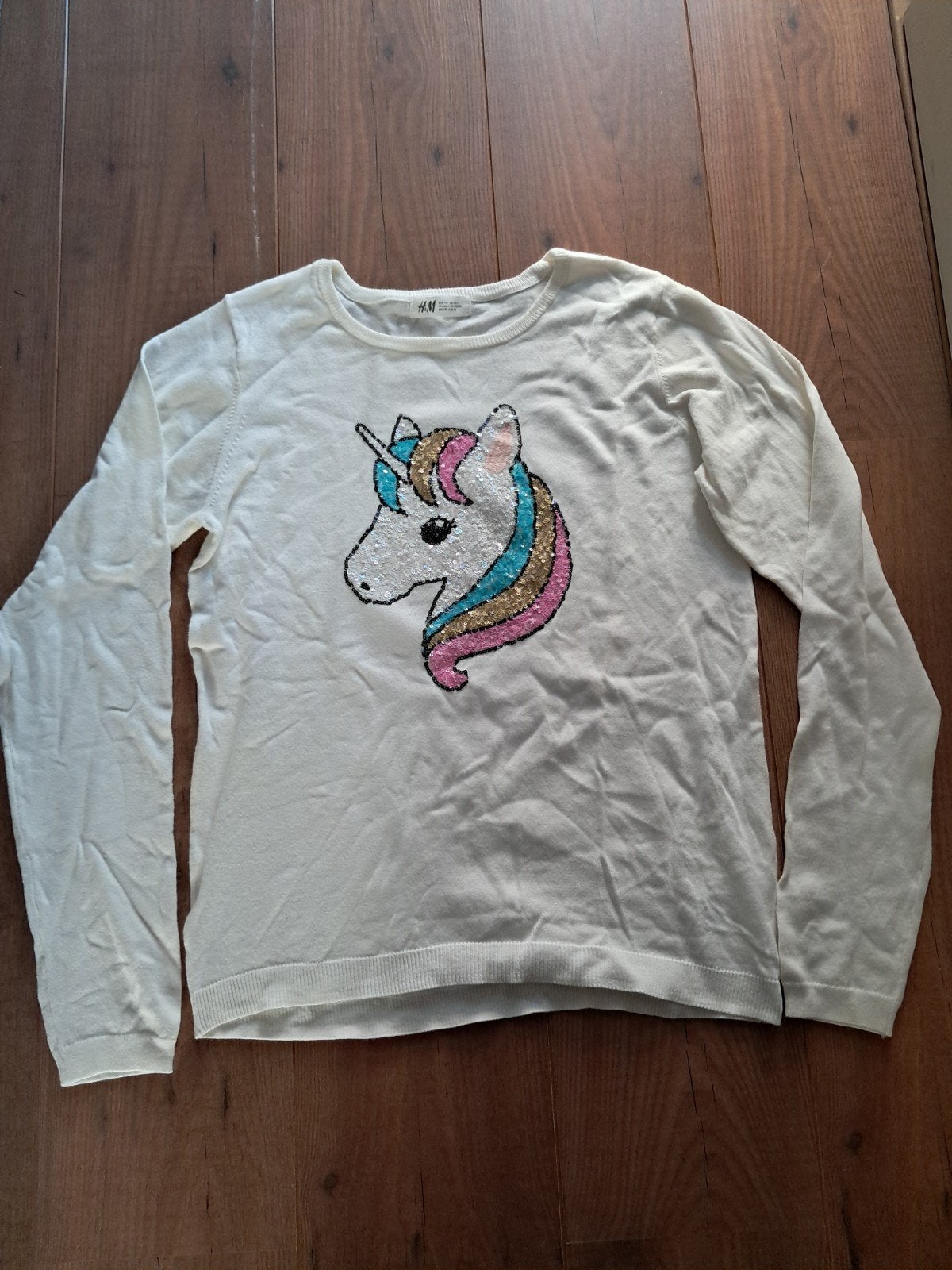 gebreide Unicorn trui van H&M maat 170 Nieuw lovertjes, H&M, Wit, Ophalen of Verzenden, Zo goed als nieuw