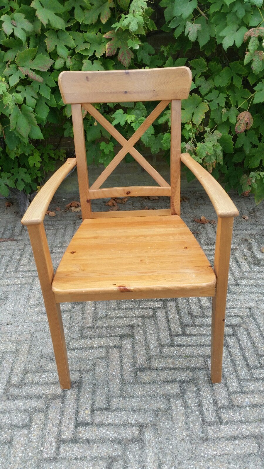 Vintage Ikea stoel met armleuningen grenen, Ophalen, Gebruikt, Bruin, Vintage