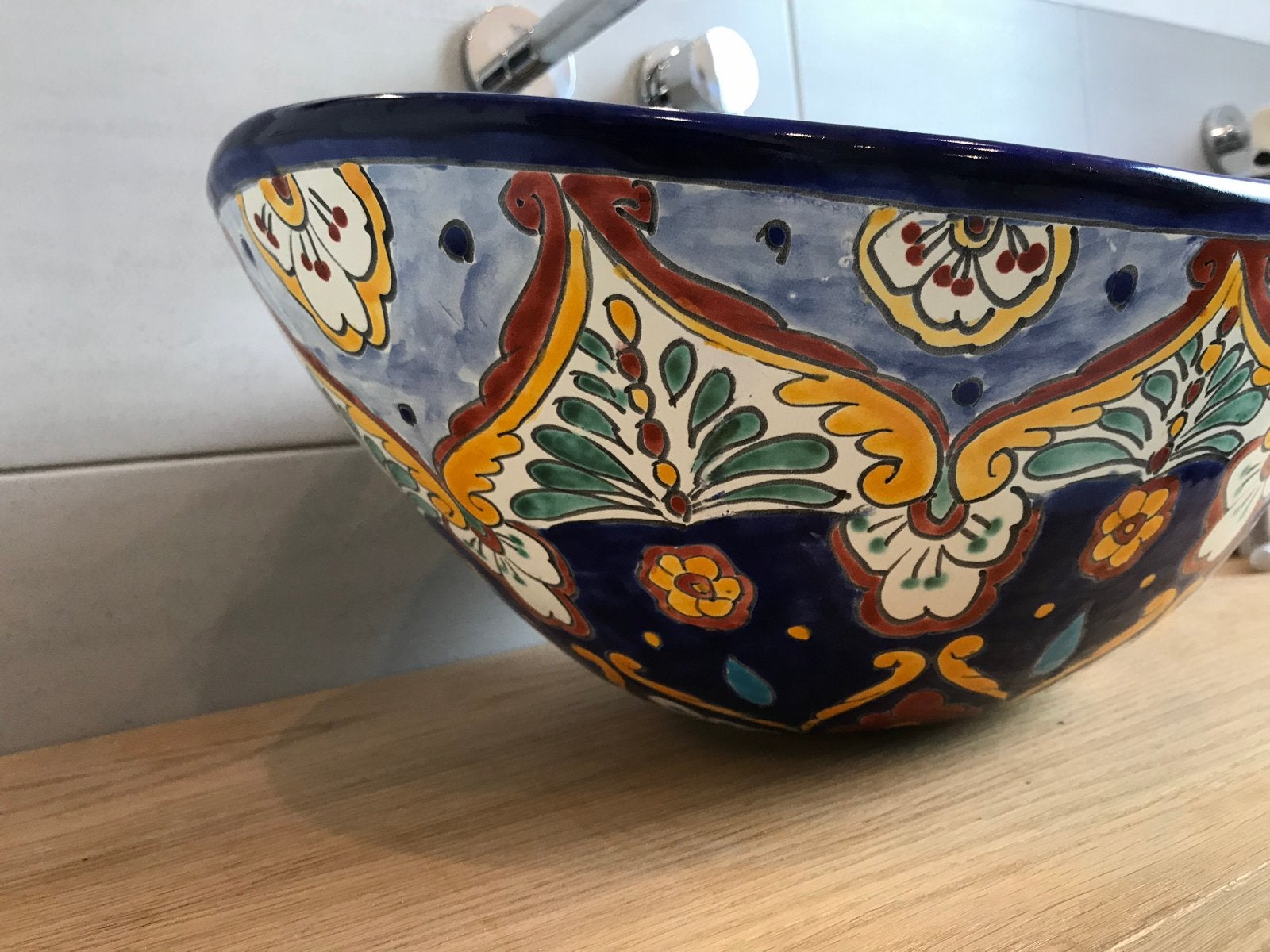 Unieke Handgeschilderde Mexicaanse Wastafel - Vintage Stijl, Ophalen, Minder dan 50 cm, Nieuw, Minder dan 100 cm