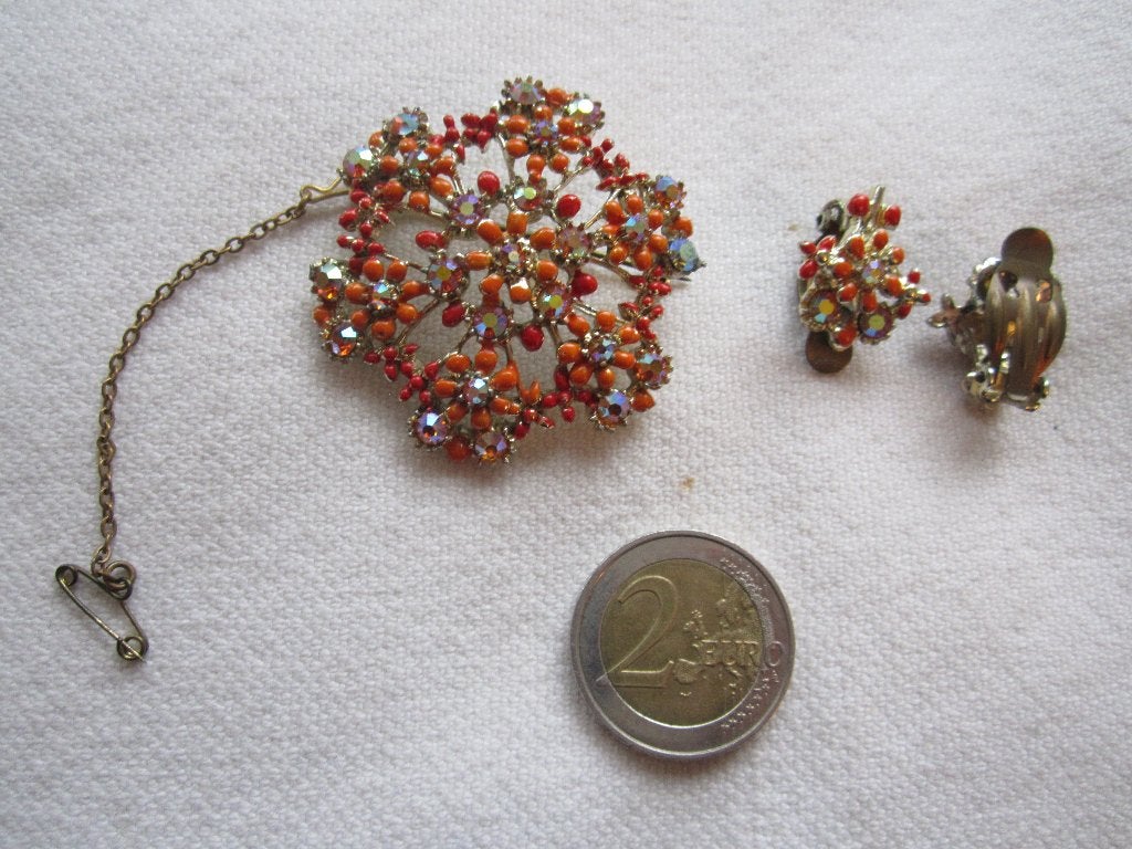 4.  Schitterende oude broche+clipoorbellen, Engeland, Sieraden, Tassen en Uiterlijk, Antieke sieraden, Ophalen, Overige materialen