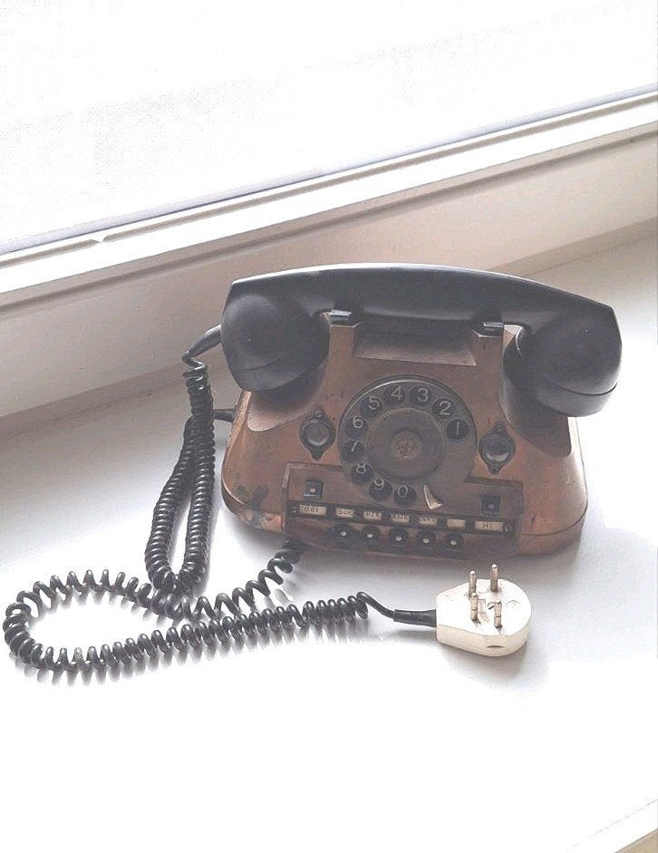 Vintage Telefoon met Draaischijf - Bruin, Ophalen of Verzenden, Gebruikt, Met draaischijf