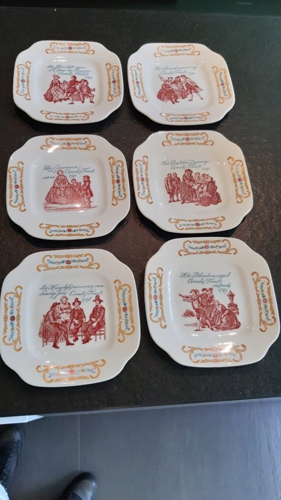 6 baksbordjes Boch La Louvière, Ophalen of Verzenden