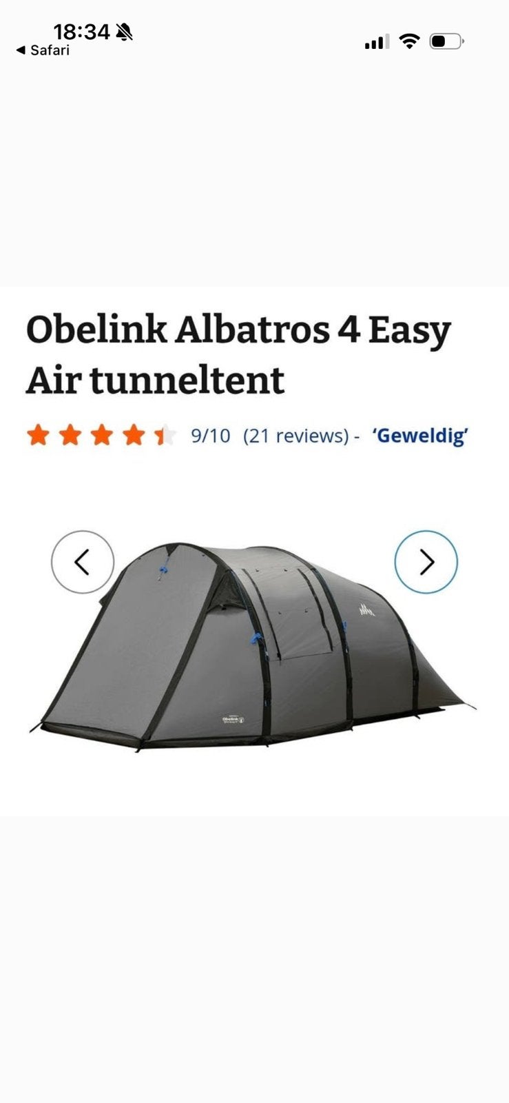 Obelink Tunnel Tent Easy Air 4 - Zo goed als nieuw!, Ophalen of Verzenden, Zo goed als nieuw, Tot en met 4