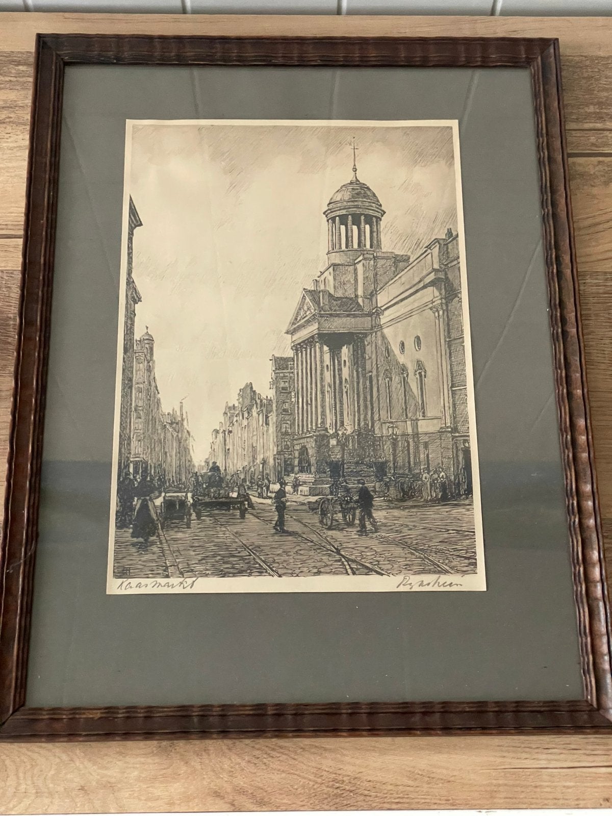 Unieke Ets Oud-Rotterdam Kaasmarkt door Gerrit de Hoog, Ophalen, Ets, Lithografie