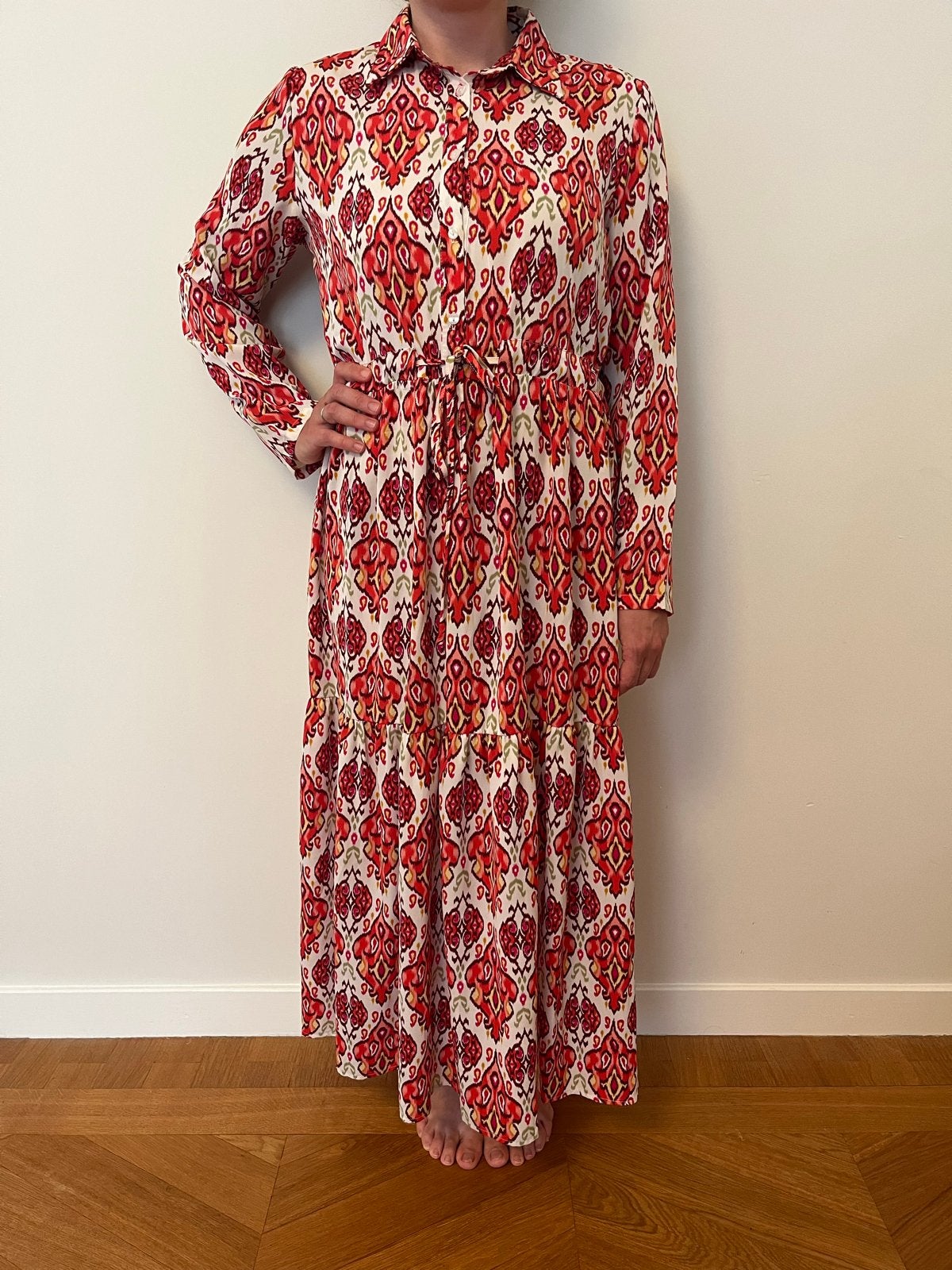 JS Millenium Lange Doorknoopjurk/ Maxijurk Ikat Print Maat S, Ophalen of Verzenden, Maat 36 (S), Rood, Onder de knie