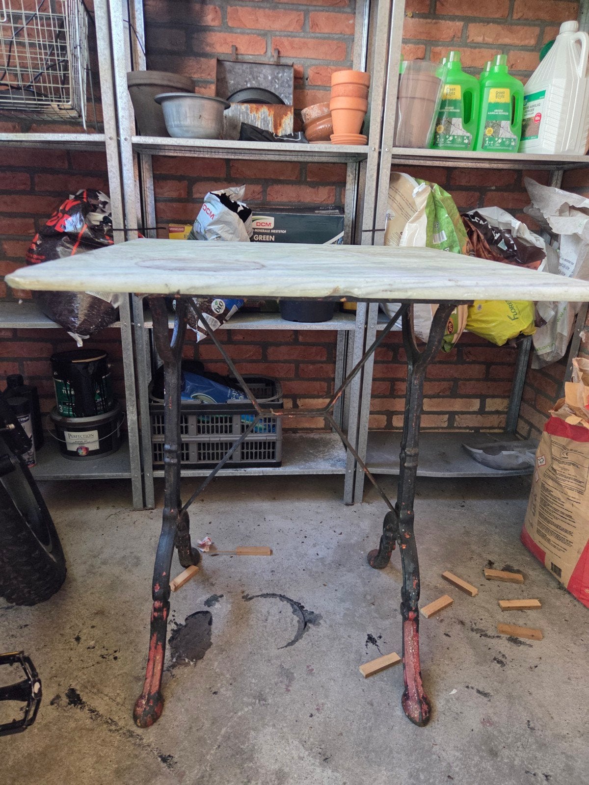 Marmeren tuin tafeltje, Tuin en Terras, Ophalen, Gebruikt, Rechthoekig, Overige materialen