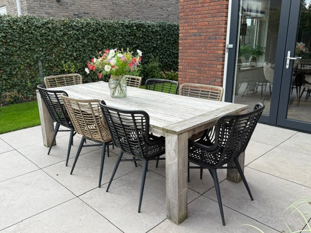 Tuinset tafel ROUGH, 8 stoelen met kussens, Tuin en Terras, Ophalen, Gebruikt, Eettafel, Teakhout