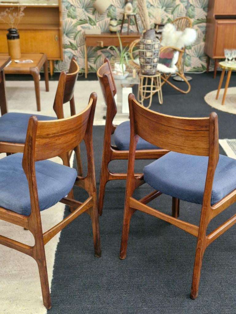 Vintage eetkamerstoelen palissander (4 stuks), Ophalen, Gebruikt, Bruin, .