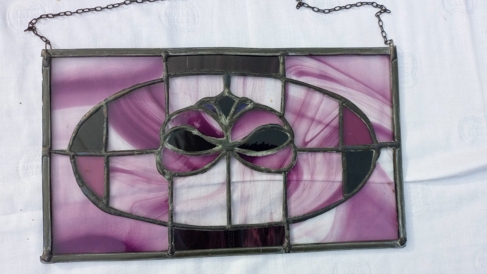 Glas in lood raamdecoratie met gevlamd glas, Ophalen of Verzenden, Glas, 36 cm, Hangend