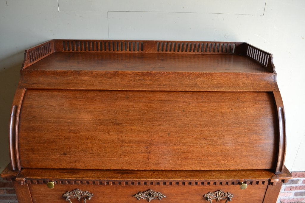Prachtige antieke eiken houten cylinderbureau, secretaire., Antiek en Kunst, Verzenden