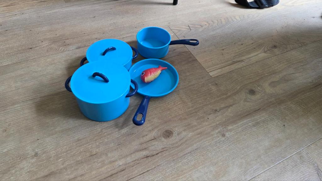 Speelgoed pannenset met visje - blauw, Ophalen, Gebruikt, Kunststof, Speelkeuken-accessoire