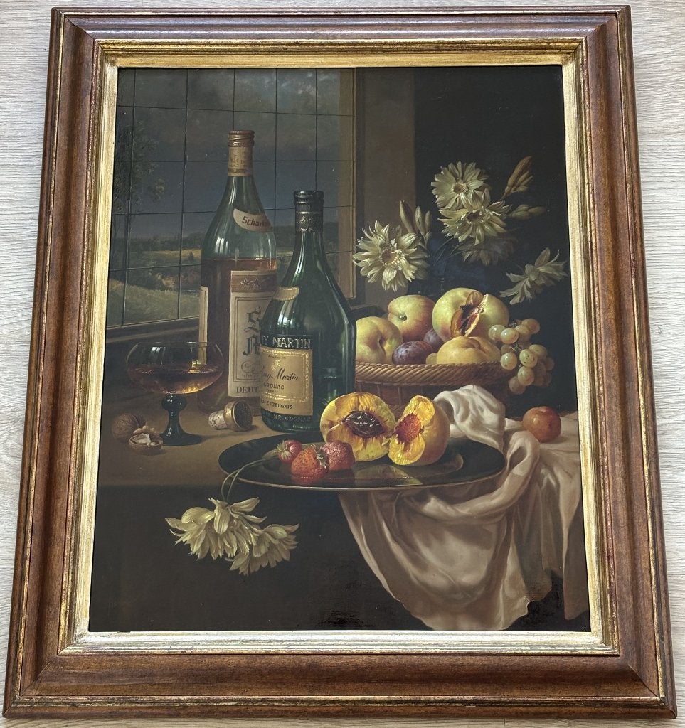 Andreas Gyula Bubarnik (1936-2010) - Fruit en cognac, Antiek en Kunst, Paneel, Stilleven, Ophalen of Verzenden, Gesigneerd