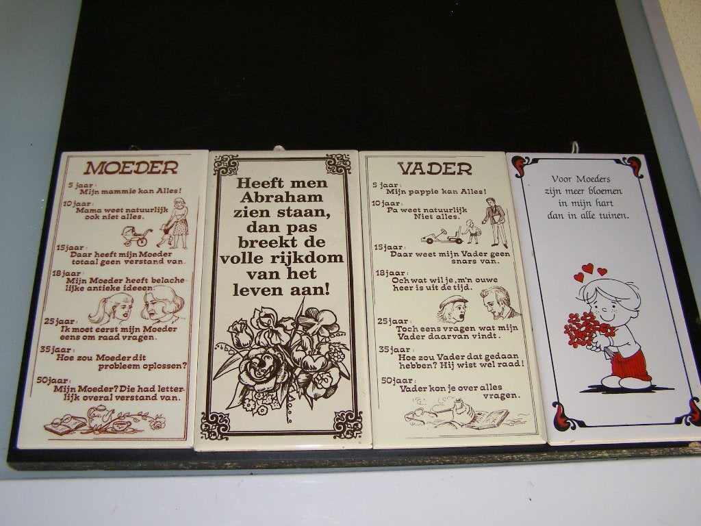 Vier tegels met spreuk, Ophalen of Verzenden, Zo goed als nieuw, Steen/keramiek