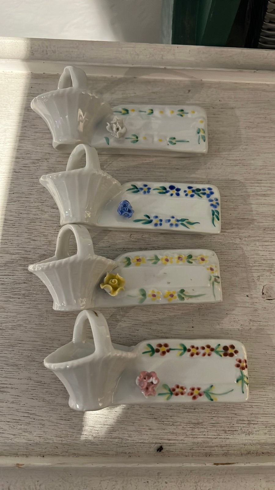 4x Vintage porseleinen messenlegger, mand flowerbasket, Ophalen of Verzenden