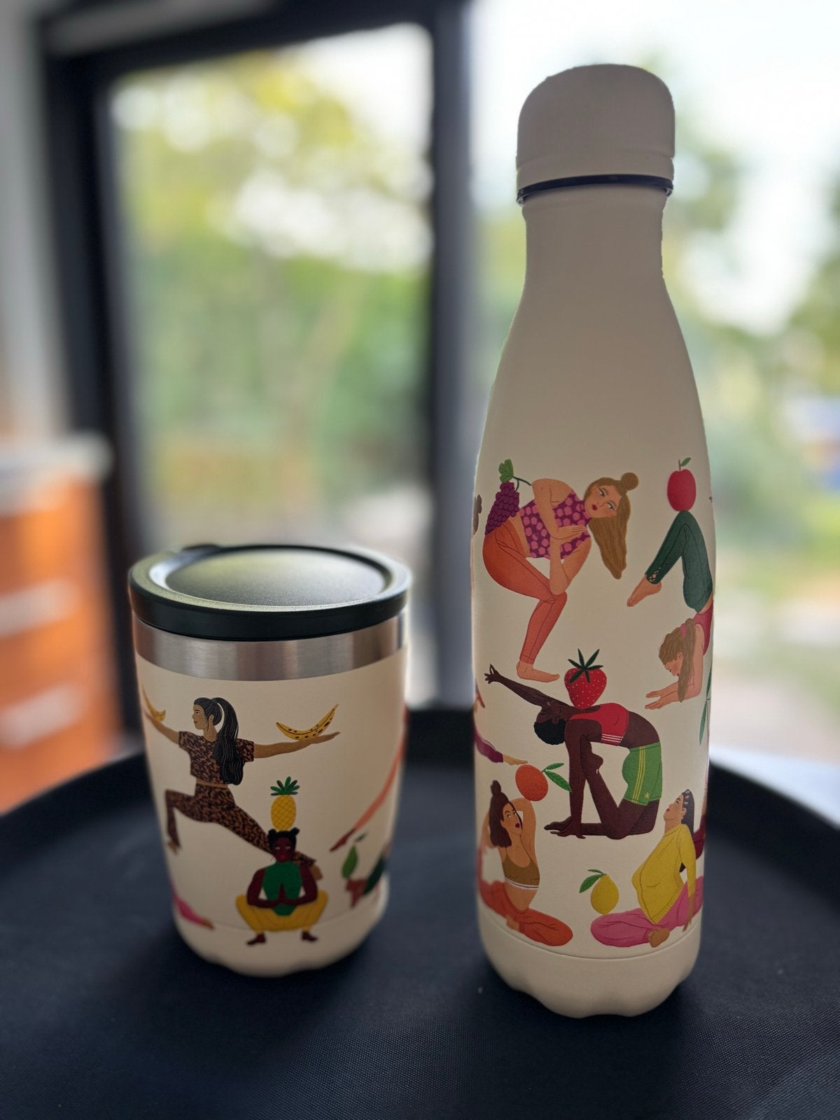 Chilly's Fles en Beker Set - Yoga Design (340ml/500ml), Overige typen, Ophalen of Verzenden, Zo goed als nieuw, Metaal