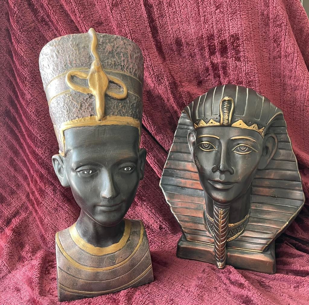 2 beelden Egypte (Nefertiti en Toetanchamon), Verzamelen, Beelden en Beeldjes, Ophalen, Zo goed als nieuw