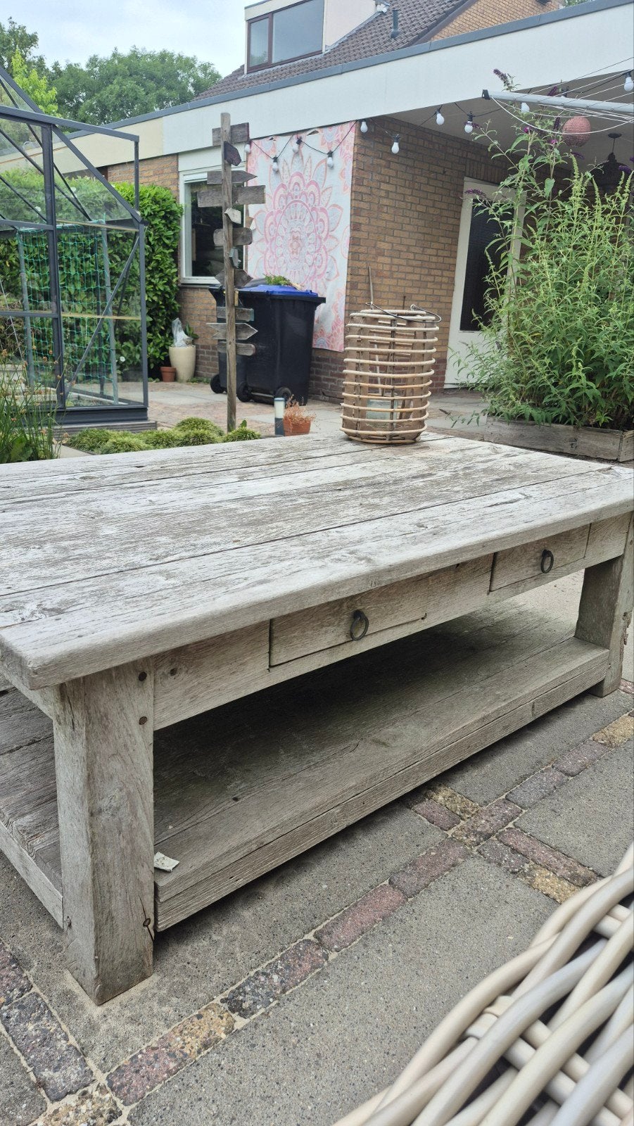 GEZELLIGE HOUTEN TUINTAFEL; AFHALEN. Salontafel hout., Ophalen, Gebruikt, Rechthoekig, Hout