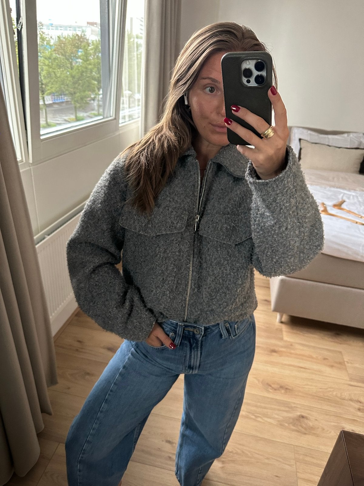 Zara bouclé bomberjack - Grijs, Maat S, Kleding | Dames, Ophalen of Verzenden, Nieuw, Maat 36 (S), Grijs