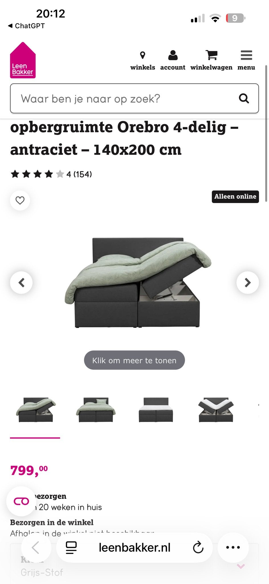 Leen Bakker bed 140x200 - Zo goed als nieuw, Ophalen, Zwart, Tweepersoons, 140 cm