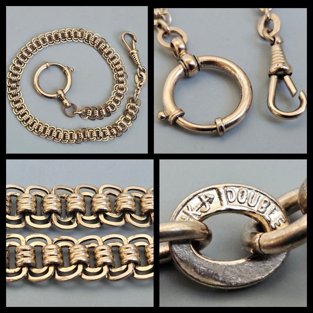 Antiek zakhorloge horlogeketting,  doublé,  31 cm!, Sieraden, Tassen en Uiterlijk, Antieke sieraden, Ketting, Overige materialen