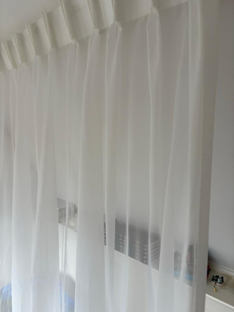 Nieuw wit inbetween vitrage gordijn linnen look 250x240cm, Ophalen of Verzenden, Nieuw, Wit