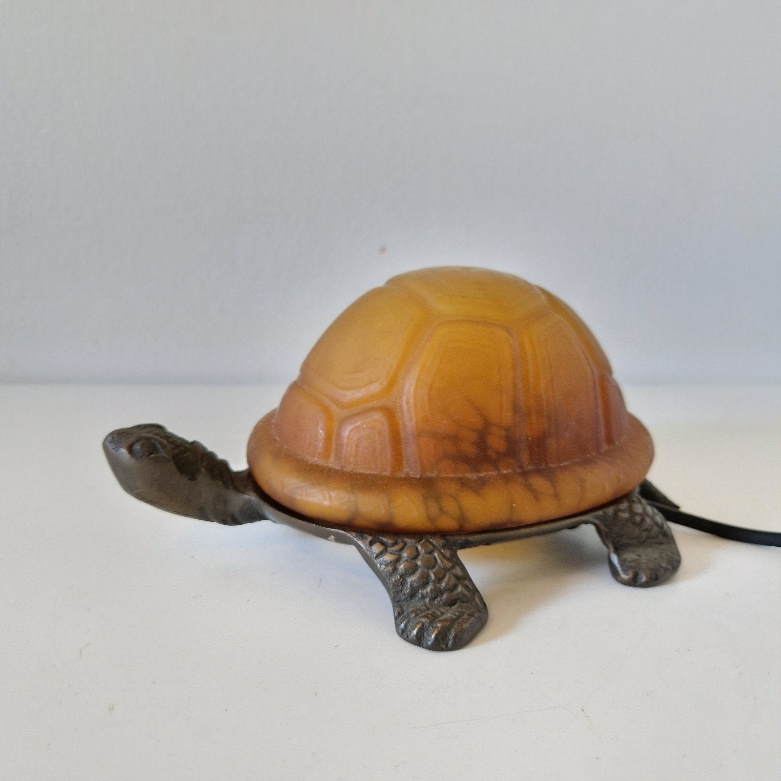 schildpad lamp amber glas en gietijzer, Ophalen of Verzenden