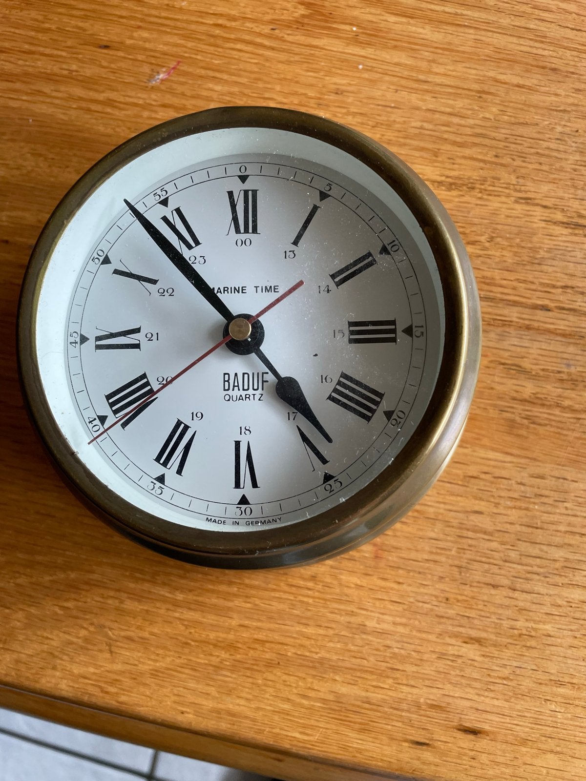Geel Koperen Scheepsklok - Baduf Quartz Marine Time, Ophalen of Verzenden
