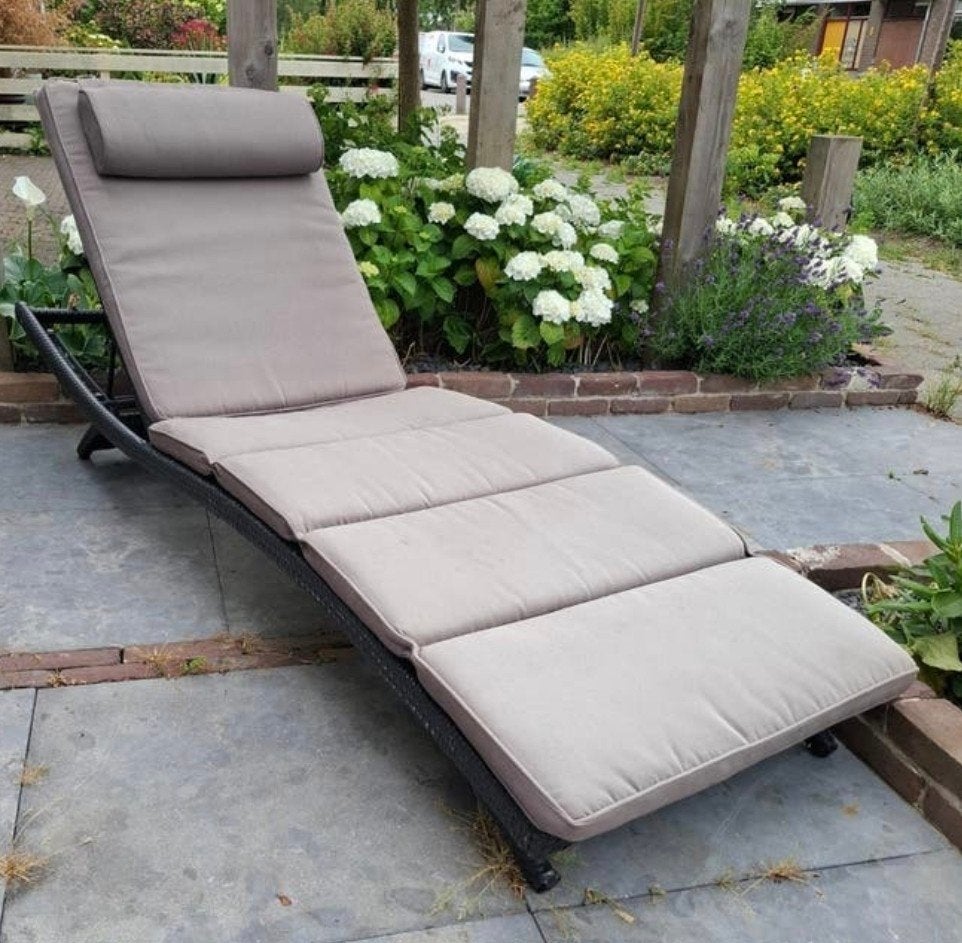 Verstelbaar ligbed Wicker Ligstoel Kussen tuinstoel bed, Ophalen of Verzenden, Gebruikt, Wicker, Verstelbaar