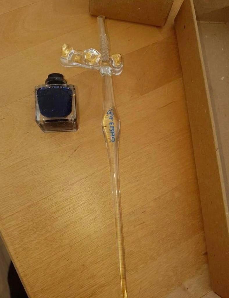 Glazen Kroontjespen met Inktpotje - Ferro, Ophalen of Verzenden, Gebruikt