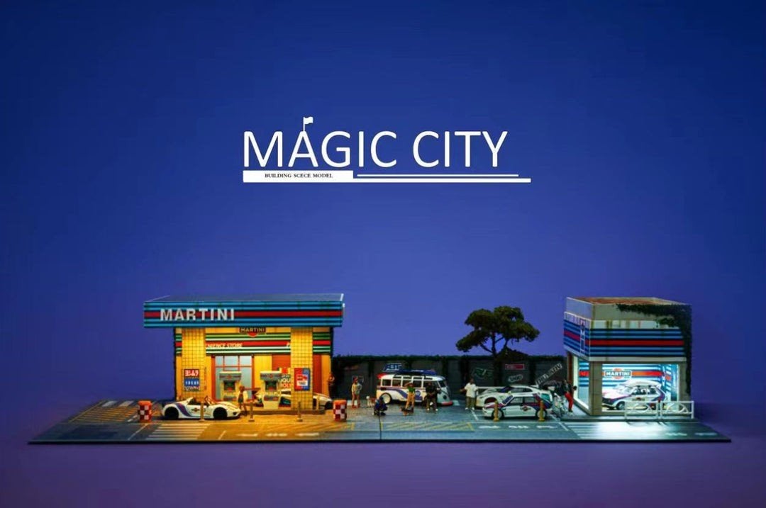 Magic City
Martini Benzinepomp + Showroom
Inc Led 1:64 Nieuw, Ophalen of Verzenden, Nieuw, Diorama