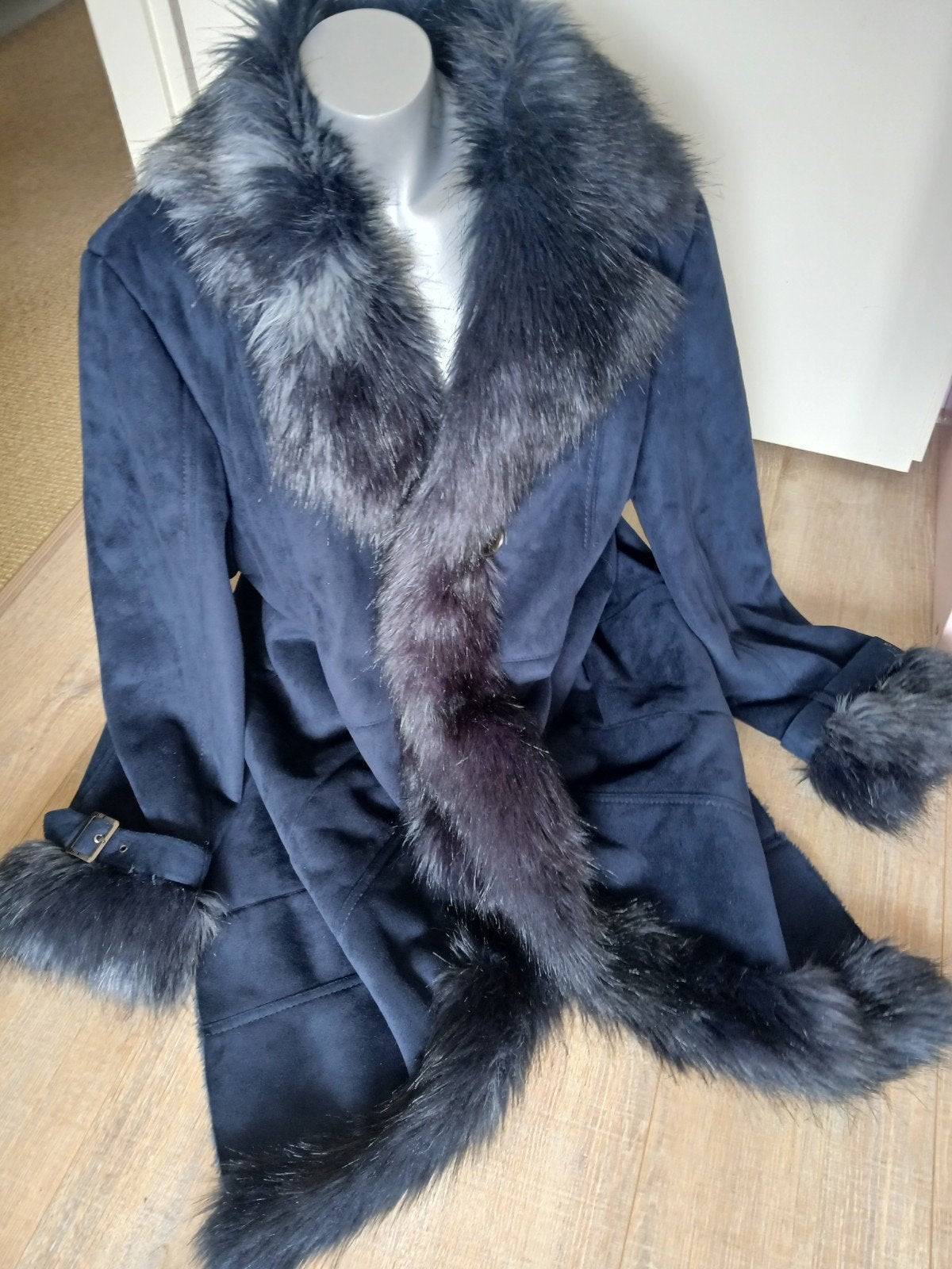 zgan.Rino & Pelle lange jas met imitatiebont, 46/48, Kleding | Dames, Blauw, Maat 46/48 (XL) of groter, Ophalen of Verzenden, Zo goed als nieuw