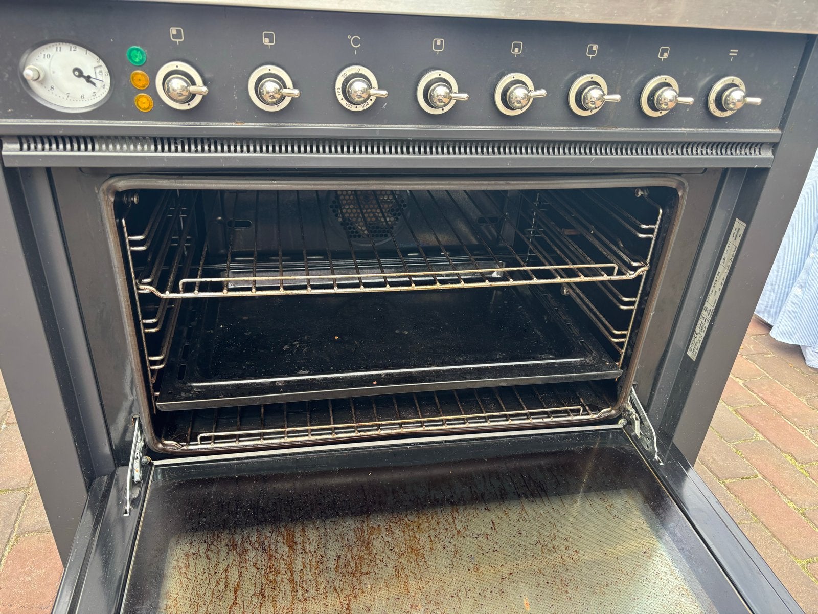 Boretti gasfornuis 90 cm antraciet, 6 pitten, grote oven, Ophalen, Gebruikt, Hete lucht, 60 cm of meer