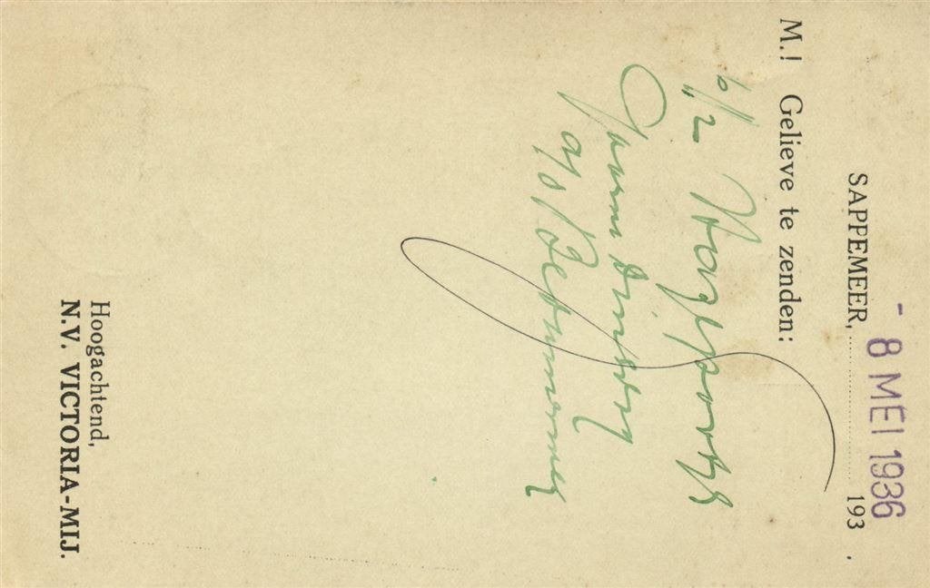 NV Victoria-Mij., Sappemeer - 05.1936 - briefkaart, Ophalen of Verzenden, Briefkaart