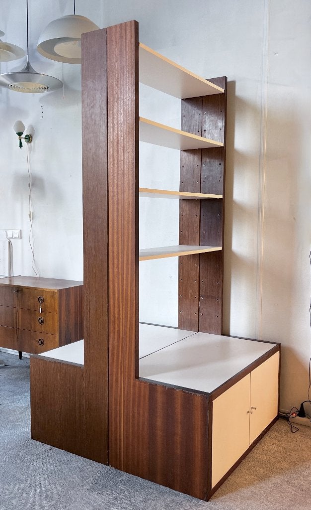 mid century stijl wandmeubel room divider hout wit, Ophalen, -, 200 cm of meer, 75 cm of meer