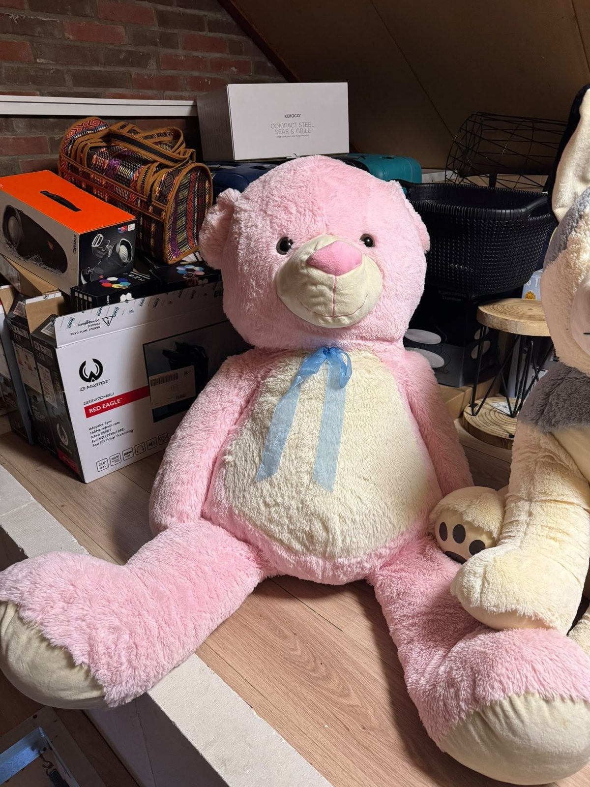 Grote roze teddybeer - knuffelbeer, Ophalen, Beer, Zo goed als nieuw, Roze